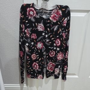 LOFT Black and Pink Floral Cardigan